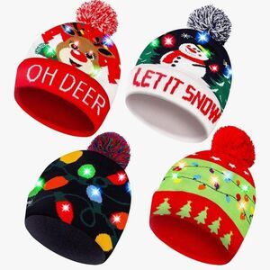 Festive LED Light-Up Knit Beanies